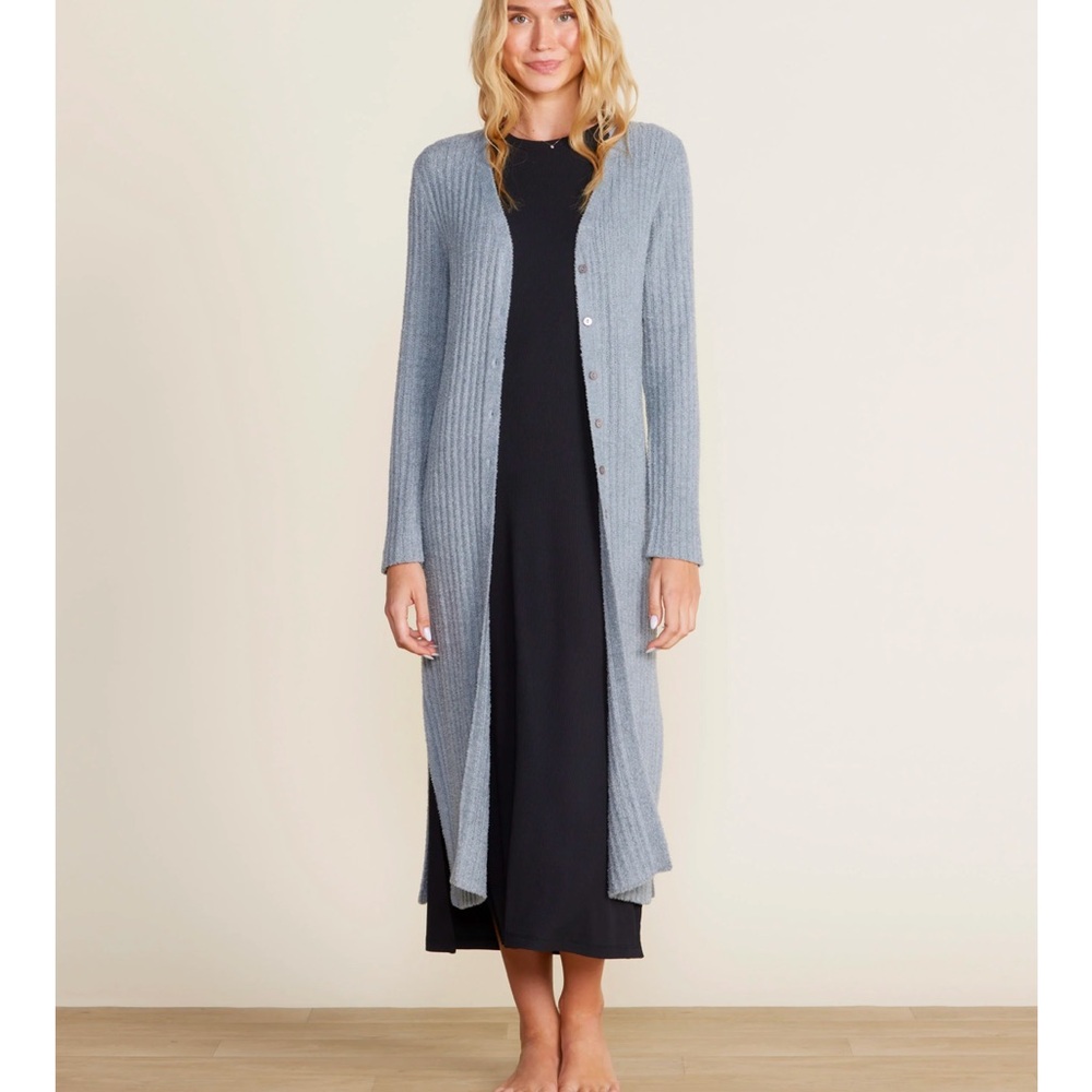 Barefoot Dreams CozyChic Lite® Pointelle Long Cardi Moonbeam L
